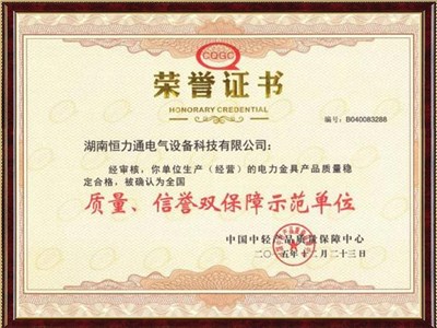 2015年質(zhì)量、信譽(yù)雙保障示范單位